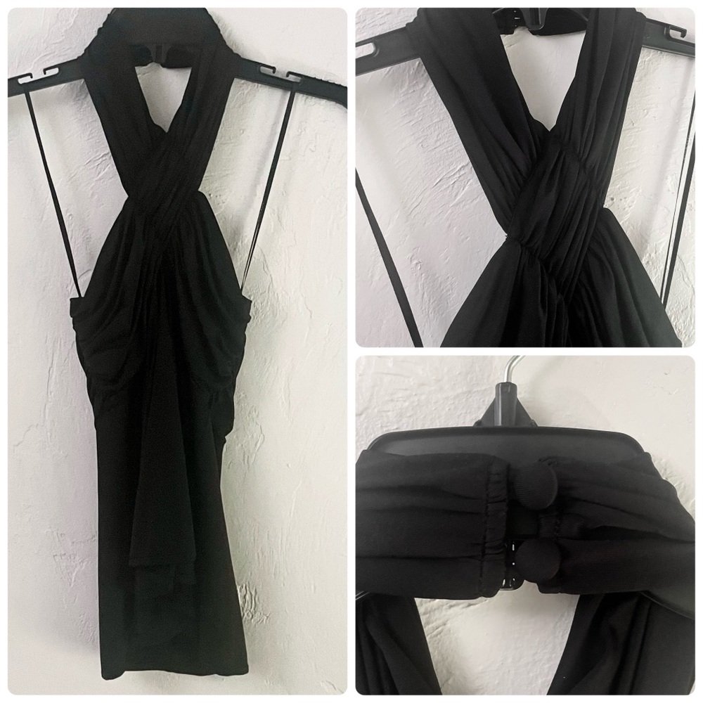 Black Halo Black Halter Twist-Front Top w tags